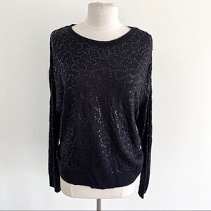 Chan Luu Black Sequin Long Sleeve Sweater Small
